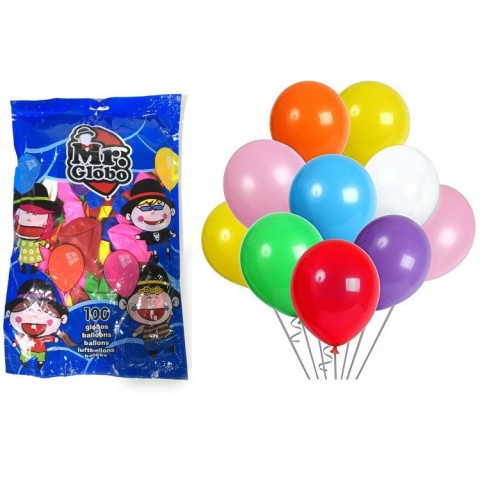 Globos surtidos de colores para fiestas y celebraciones 100u.