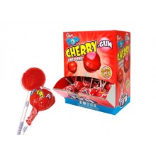 Caramelo con palo Fini Pop chupa 100u. sabor cereza relleno de chicle.