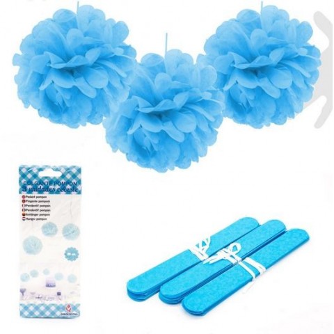 Pompones Azules 20cm 3u.