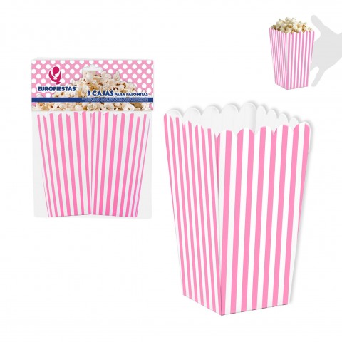 Pack of 3 pink boxes for popcorn