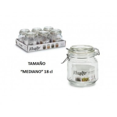 Tarro vidrio hermético con tapa mediano 18cl