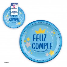 Platos Feliz cumple azul 8u.