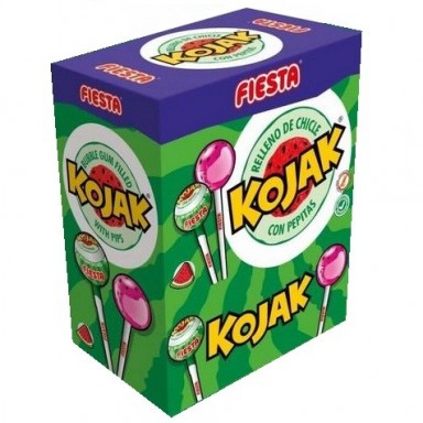 Kojak Fiesta sabor cereza relleno de chicle estuche 100 unidades.