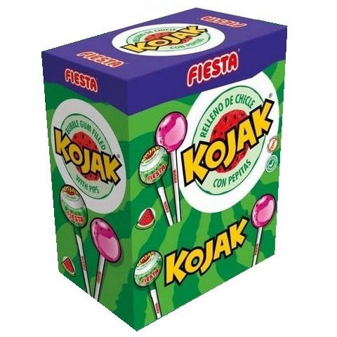 Kojak Fiesta sabor cereza relleno de chicle estuche 100 unidades.