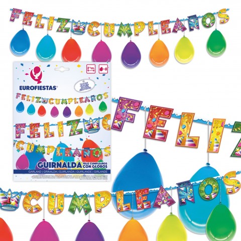 Guirnalda Feliz Cumpleaños Fiesta con globos 1u.