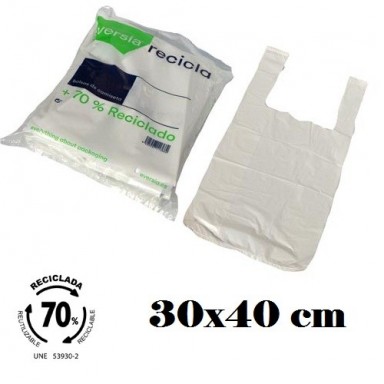 White plastic bags 70% recycled 30x40cm 120u.