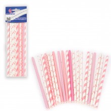 Pink paper straws 20u.